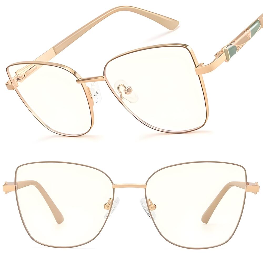 Gold & Clear Cat Eye Sunglasses Elegant Chic Luxury For Women Stylish Trendy